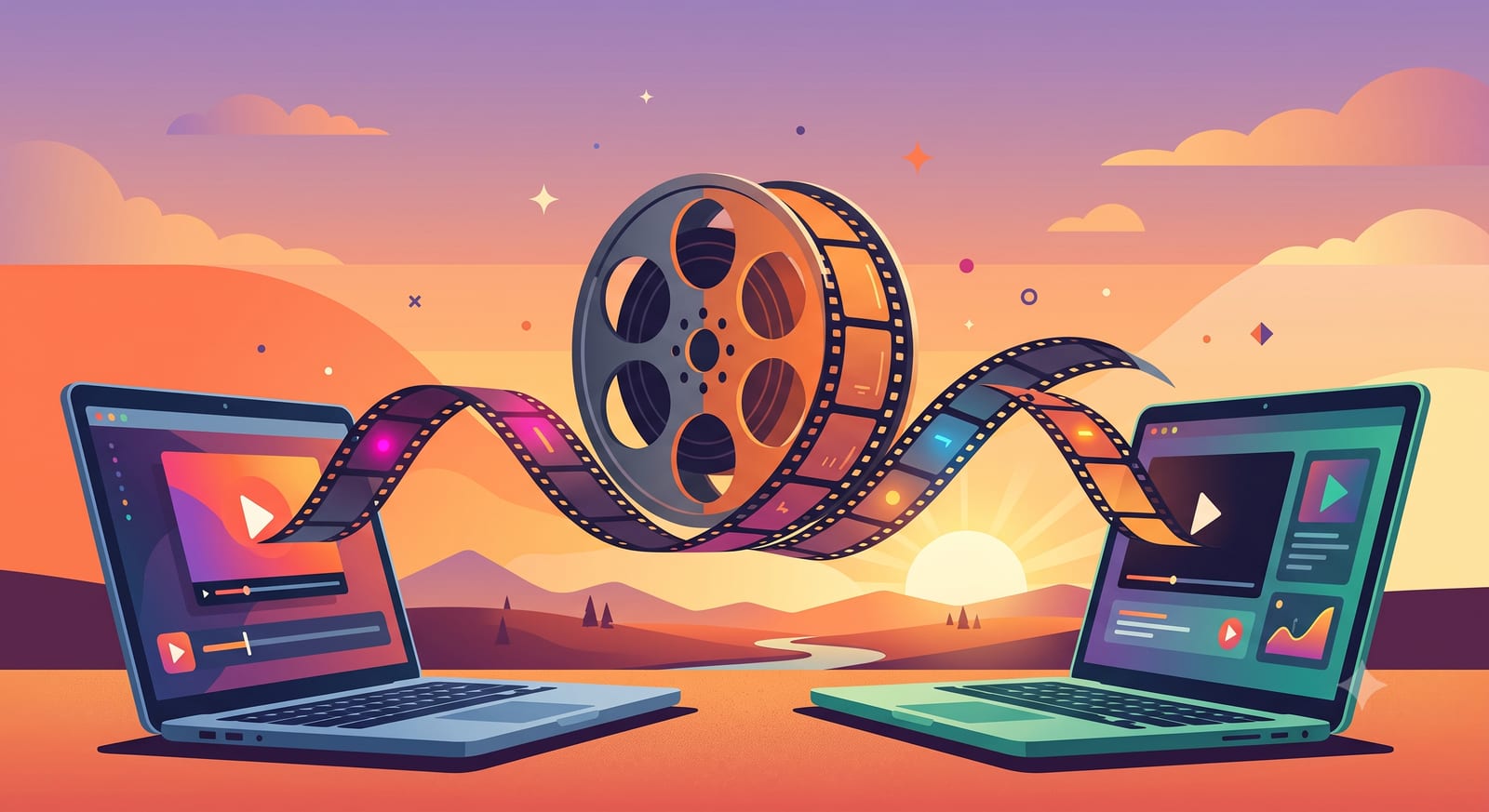 A wedding film reel transferring directly between two laptops