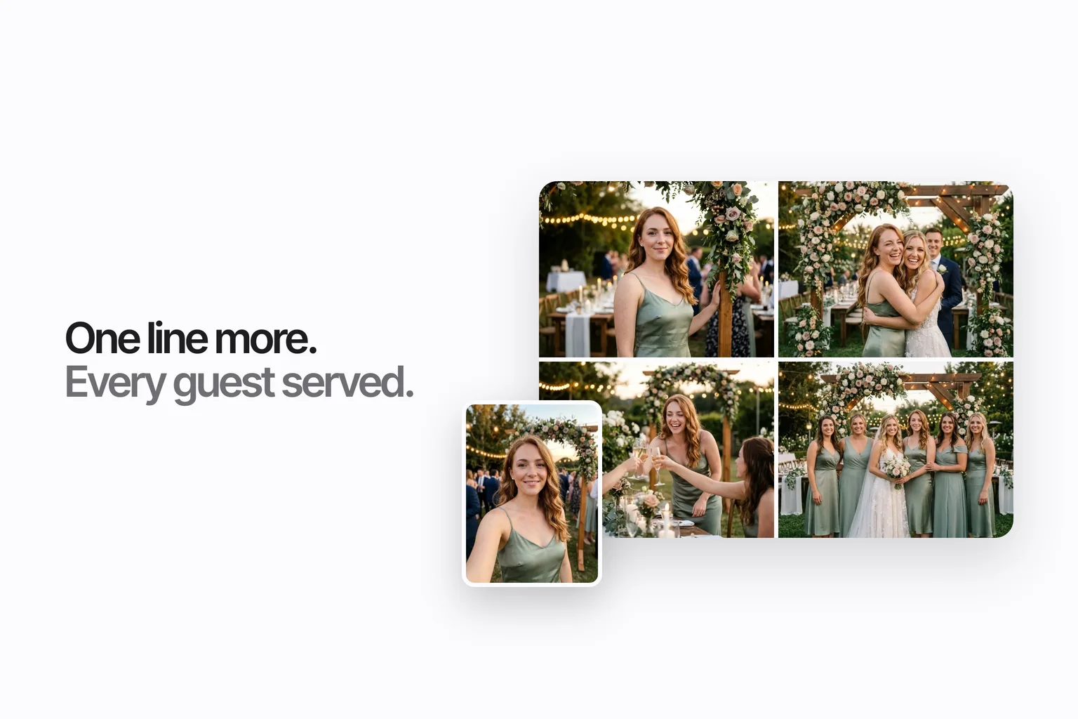 A guest selfie beside the wedding photos she appears in