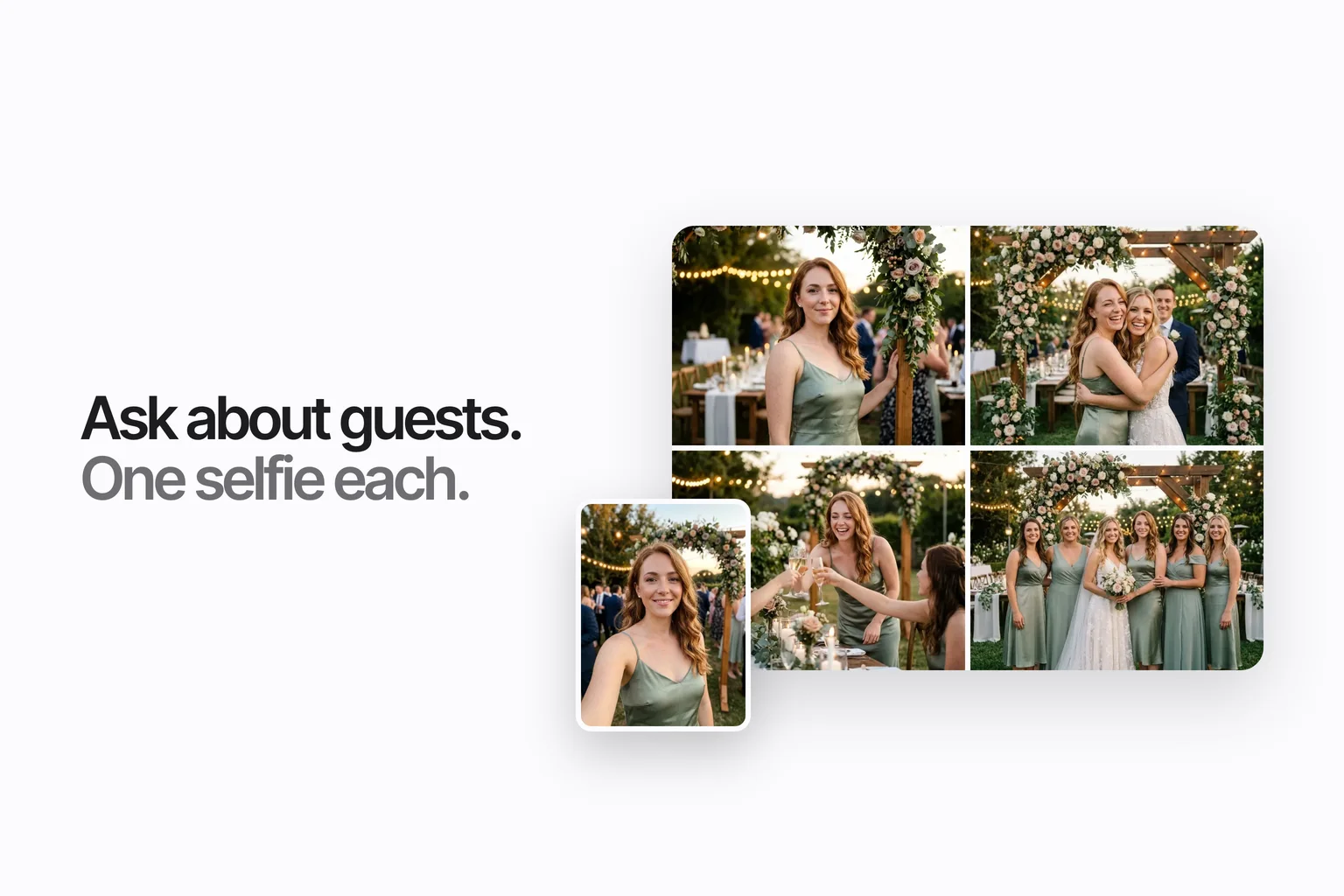 A guest selfie beside the wedding photos she appears in